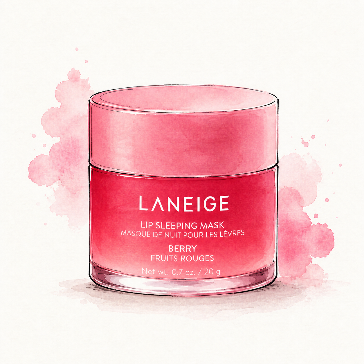 Watercolor and ink illustration of LANEIGE Lip Sleeping Mask in Berry