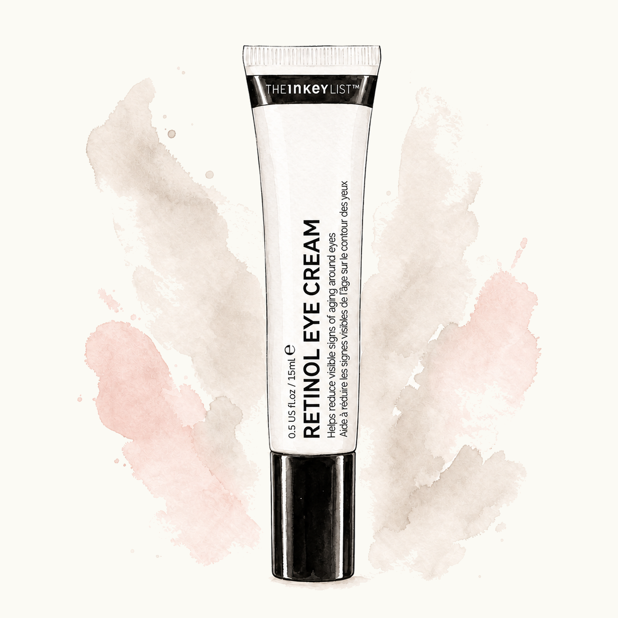 Watercolor and ink illustration of The INKEY List Retinol Eye Cream